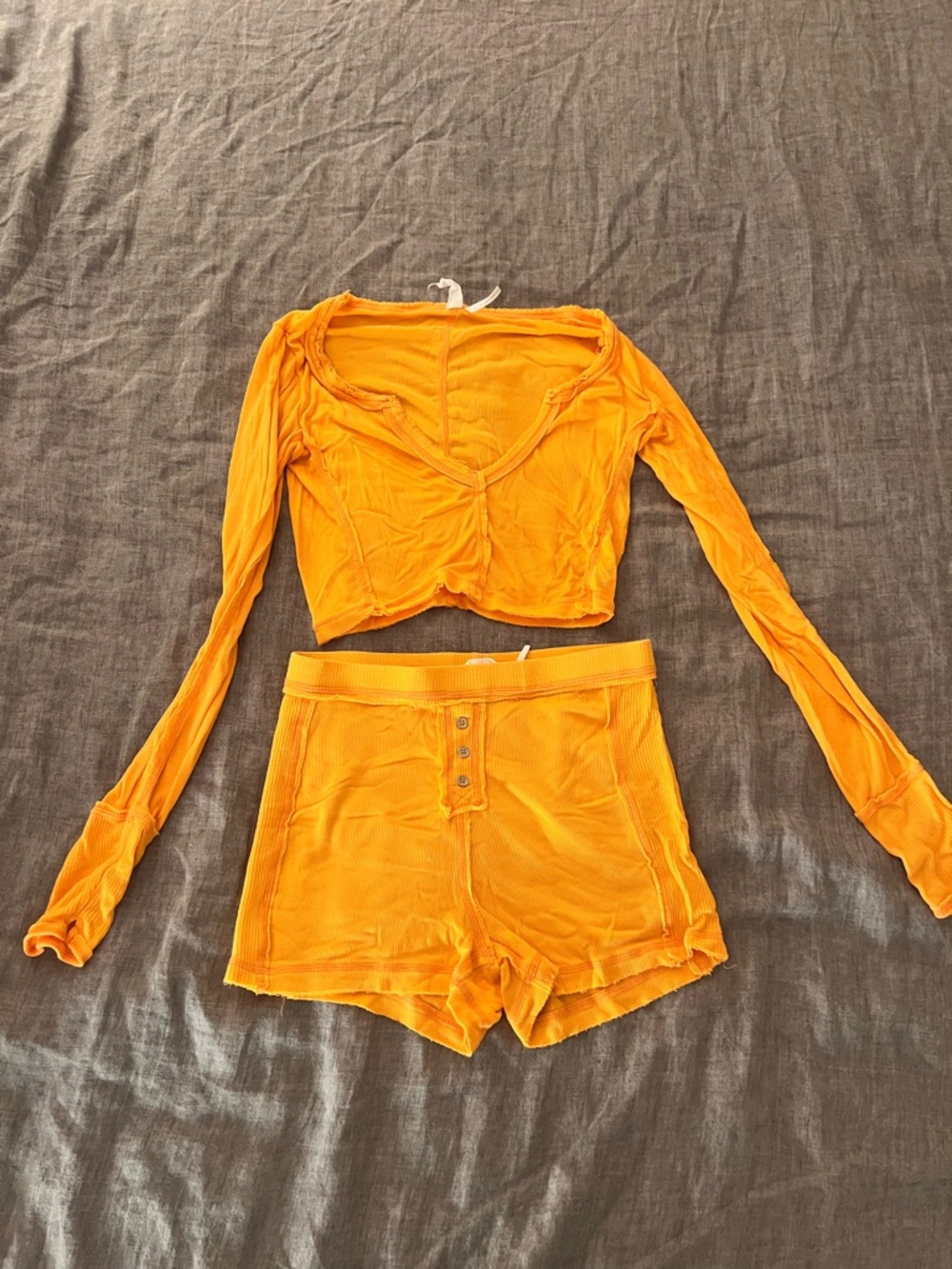 Urban Outfitters Bright Orange Ribbed Two-Piece Lounge Set
